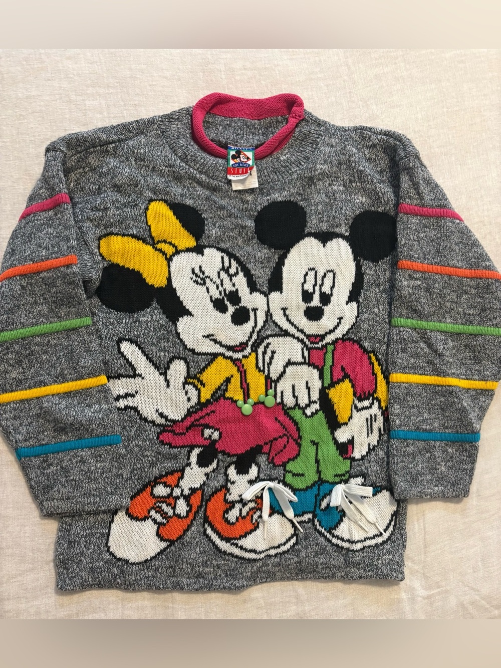 Vintage 90s Mickey & Minnie Mouse 3D Elements Knit Sweater Youth Medium